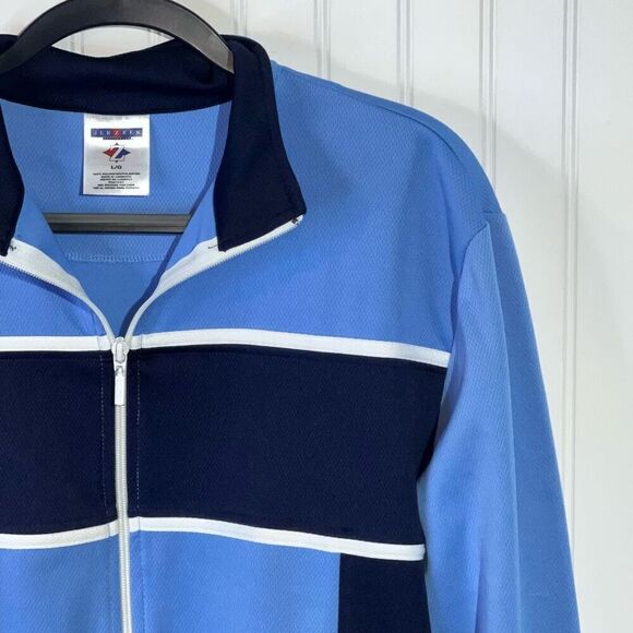 Jerzees Full Zip Up Jacket Men's Large Blue Long Sleeve Lightweight Color Block - Picture 3 of 11